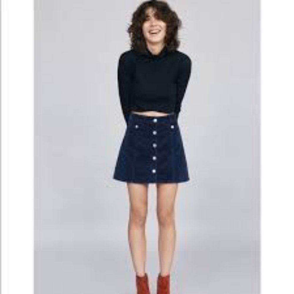 Urban Outfitters Navy Corduroy Button Skirt